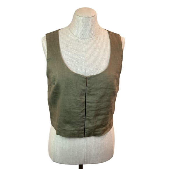 Madewell Womens Scoop Crop Top Size 8 Olive Linen - Picture 2 of 8